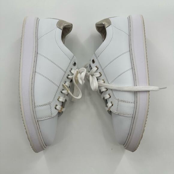 Lauren Ralph Lauren White Angeline IV Action Leather Sneakers Gold Accents Sz 9